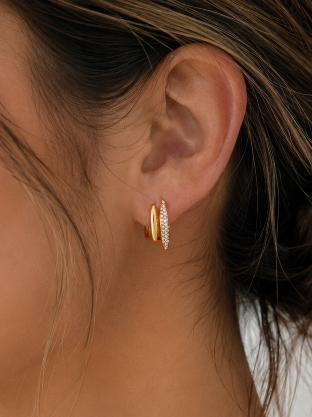 18K Gold Plated Cubic Zirconia Double Bar Stud Earrings